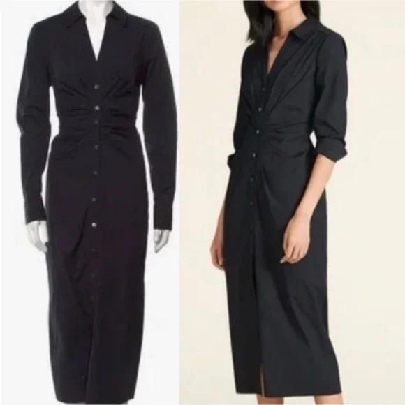 NWT Veronica Beard Cita Black Ruched Shirtdress Sz 4 - Picture 4 of 13